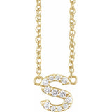diamond lowercase initial necklace, initial necklace, diamond initial necklace 14K yellow gold S initial charm variant--S variant--14K-yellow-gold