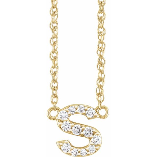 diamond lowercase initial necklace, initial necklace, diamond initial necklace 14K yellow gold S initial charm variant--S variant--14K-yellow-gold