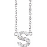 diamond lowercase initial necklace, initial necklace, diamond initial necklace 14K white gold S initial charm variant--S variant--14K-white-gold
