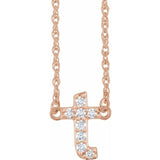 diamond lowercase initial necklace, initial necklace, diamond initial necklace 14K rose gold T initial charm variant--T variant--14K-rose-gold