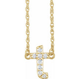 diamond lowercase initial necklace, initial necklace, diamond initial necklace 14K yellow gold T initial charm variant--T variant--14K-yellow-gold