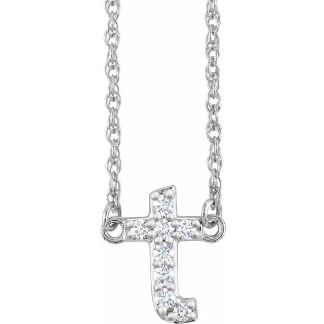 diamond lowercase initial necklace, initial necklace, diamond initial necklace 14K white gold T initial charm