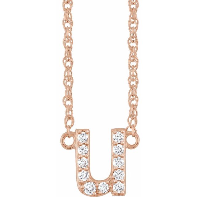 diamond lowercase initial necklace, initial necklace, diamond initial necklace 14K rose gold U initial charm