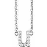 diamond lowercase initial necklace, initial necklace, diamond initial necklace 14K white gold U initial charm variant--U variant--14K-white-gold