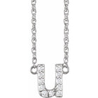 diamond lowercase initial necklace, initial necklace, diamond initial necklace 14K white gold U initial charm