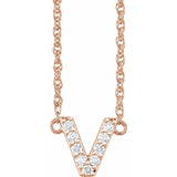 diamond lowercase initial necklace, initial necklace, diamond initial necklace 14K rose gold V initial charm variant--V variant--14K-rose-gold