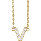 diamond lowercase initial necklace, initial necklace, diamond initial necklace 14K yellow gold V initial charm variant--V variant--14K-yellow-gold