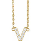 diamond lowercase initial necklace, initial necklace, diamond initial necklace 14K yellow gold V initial charm