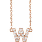 diamond lowercase initial necklace, initial necklace, diamond initial necklace 14K rose gold W initial charm