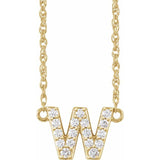 diamond lowercase initial necklace, initial necklace, diamond initial necklace 14K yellow gold W initial charm variant--W variant--14K-yellow-gold