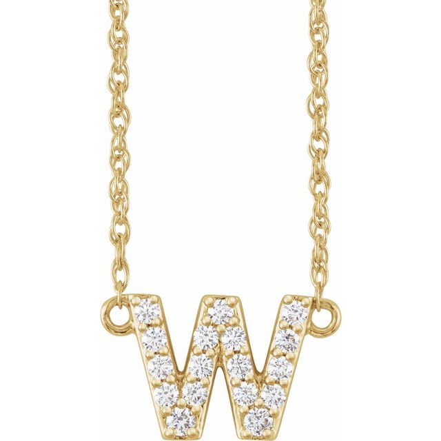 diamond lowercase initial necklace, initial necklace, diamond initial necklace 14K yellow gold W initial charm variant--W variant--14K-yellow-gold