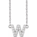 diamond lowercase initial necklace, initial necklace, diamond initial necklace 14K white gold W initial charm variant--W variant--14K-white-gold