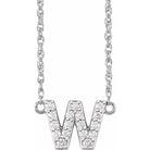 diamond lowercase initial necklace, initial necklace, diamond initial necklace 14K white gold W initial charm