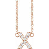 diamond lowercase initial necklace, initial necklace, diamond initial necklace 14K rose gold X initial charm variant--X variant--14K-rose-gold