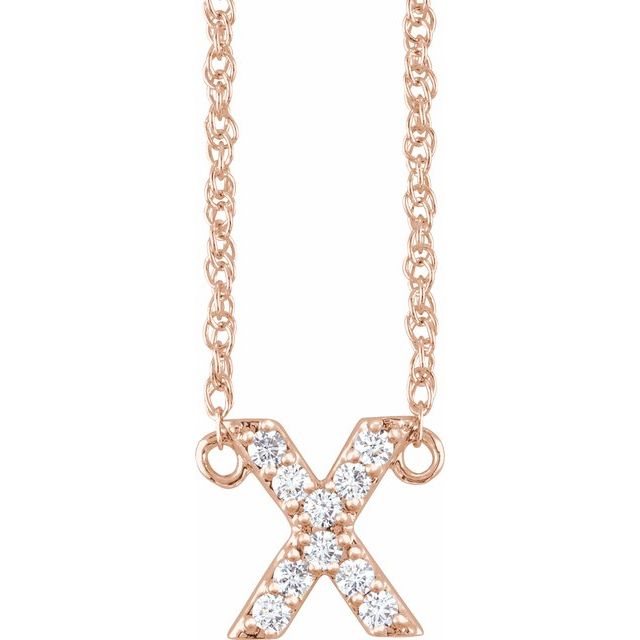 diamond lowercase initial necklace, initial necklace, diamond initial necklace 14K rose gold X initial charm variant--X variant--14K-rose-gold