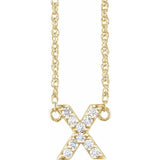 diamond lowercase initial necklace, initial necklace, diamond initial necklace 14K yellow gold X initial charm variant--X variant--14K-yellow-gold