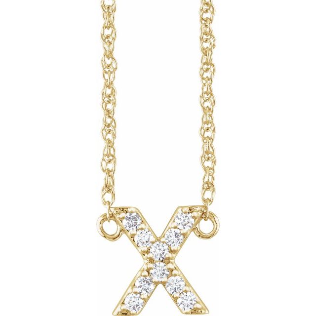 diamond lowercase initial necklace, initial necklace, diamond initial necklace 14K yellow gold X initial charm variant--X variant--14K-yellow-gold