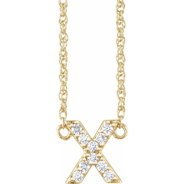 diamond lowercase initial necklace, initial necklace, diamond initial necklace 14K yellow gold X initial charm