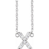 diamond lowercase initial necklace, initial necklace, diamond initial necklace 14K white gold X initial charm variant--X variant--14K-white-gold