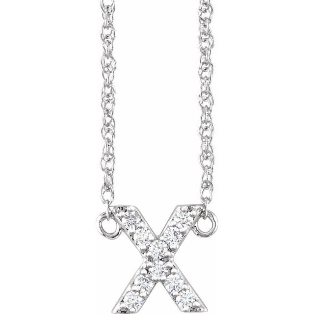 diamond lowercase initial necklace, initial necklace, diamond initial necklace 14K white gold X initial charm variant--X variant--14K-white-gold
