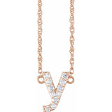 diamond lowercase initial necklace, initial necklace, diamond initial necklace 14K rose gold Y initial charm variant--Y variant--14K-rose-gold