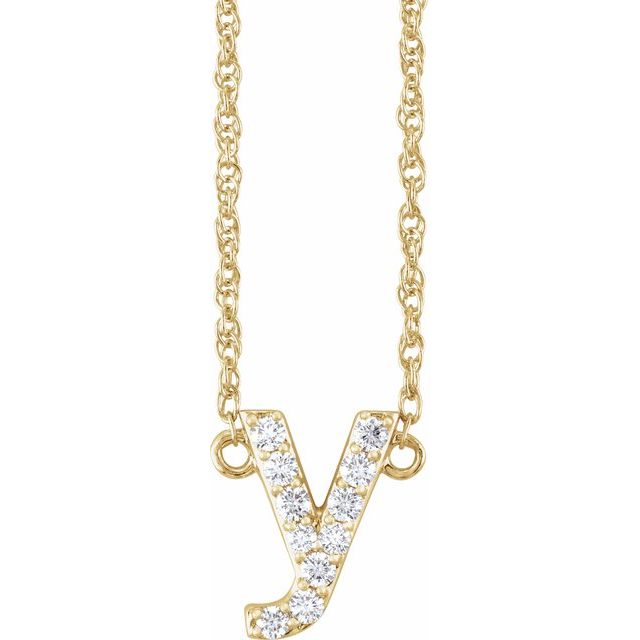 diamond lowercase initial necklace, initial necklace, diamond initial necklace 14K yellow gold Y initial charm variant--Y variant--14K-yellow-gold
