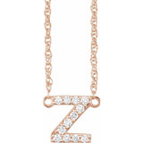 diamond lowercase initial necklace, initial necklace, diamond initial necklace 14K rose gold Z initial charm variant--Z variant--14K-rose-gold