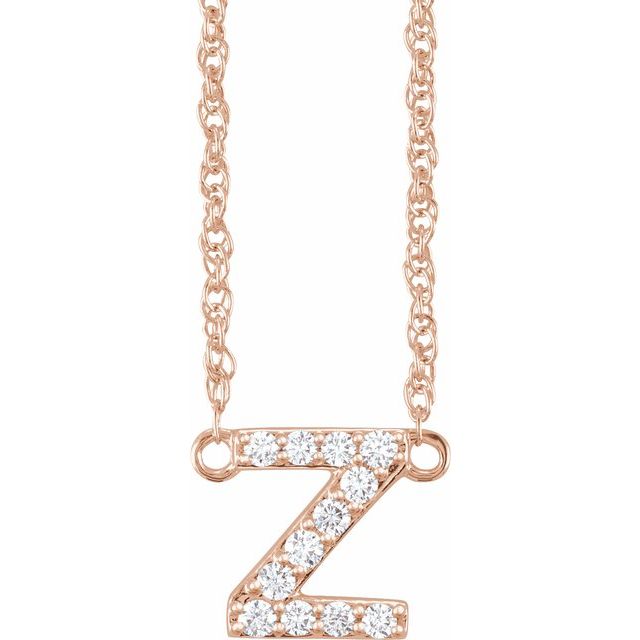 diamond lowercase initial necklace, initial necklace, diamond initial necklace 14K rose gold Z initial charm variant--Z variant--14K-rose-gold