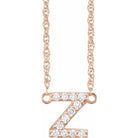 diamond lowercase initial necklace, initial necklace, diamond initial necklace 14K rose gold Z initial charm