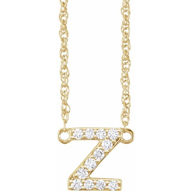 diamond lowercase initial necklace, initial necklace, diamond initial necklace 14K yellow gold Z initial charm variant--Z variant--14K-yellow-gold