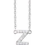 diamond lowercase initial necklace, initial necklace, diamond initial necklace 14K white gold Z initial charm variant--Z variant--14K-white-gold