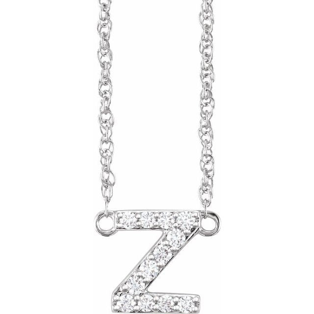 diamond lowercase initial necklace, initial necklace, diamond initial necklace 14K white gold Z initial charm