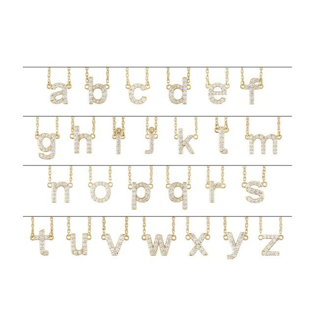 diamond lowercase initial necklace, initial necklace, diamond initial necklace 14K rose gold L initial charm variant--L variant--14K-yellow-gold variant--14K-white-gold variant--14K-rose-gold
