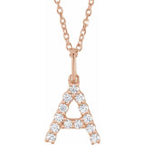 diamond initial necklace, initial necklace, diamond initial necklace 14K rose gold A initial charm variant--A variant--14K-rose-gold