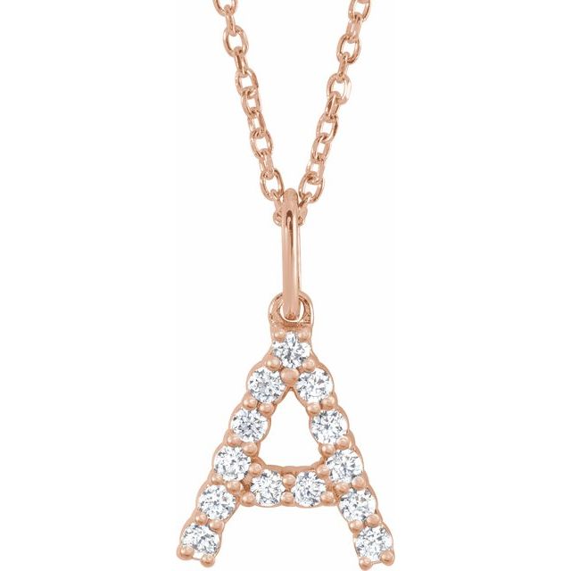 diamond initial necklace, initial necklace, diamond initial necklace 14K rose gold A initial charm variant--A variant--14K-rose-gold