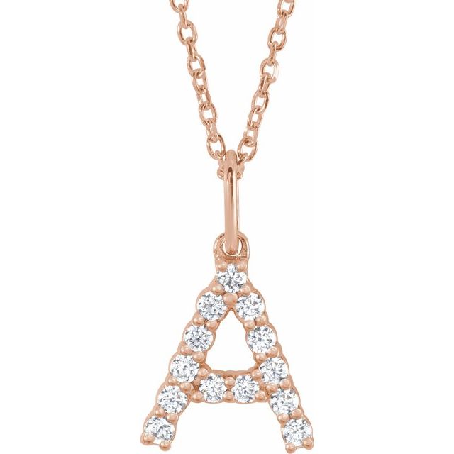 diamond initial necklace, initial necklace, diamond initial necklace 14K rose gold A initial charm