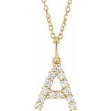 diamond initial necklace, initial necklace, diamond initial necklace 14K yellow gold A initial charm variant--A variant--14K-yellow-gold