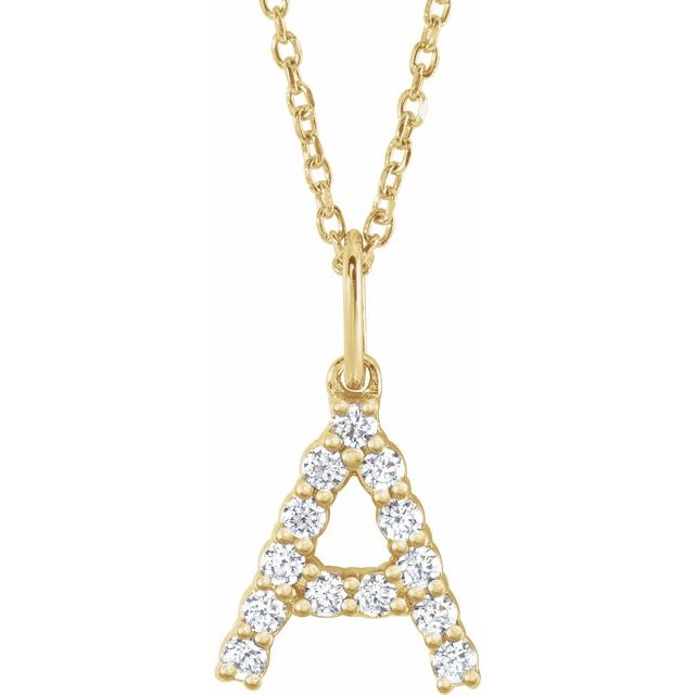 diamond initial necklace, initial necklace, diamond initial necklace 14K yellow gold A initial charm variant--A variant--14K-yellow-gold