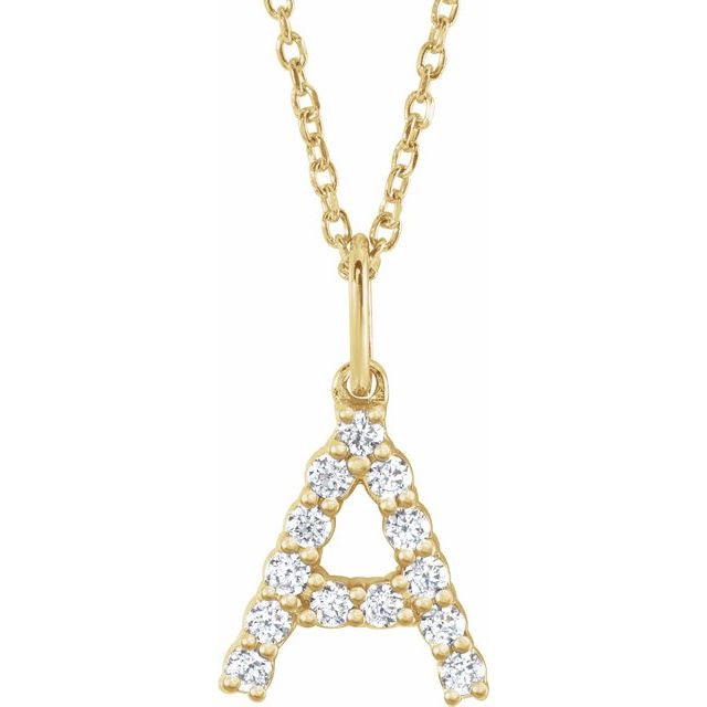 diamond initial necklace, initial necklace, diamond initial necklace 14K yellow gold A initial charm