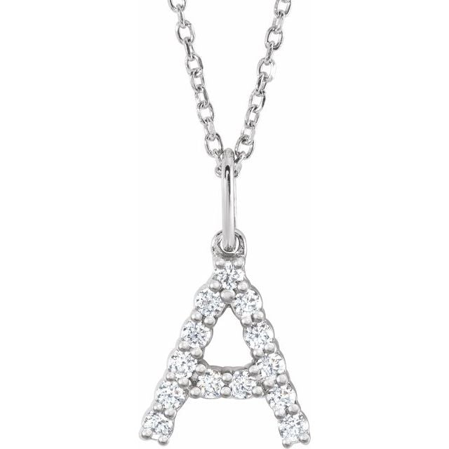 diamond initial necklace, initial necklace, diamond initial necklace 14K white gold A initial charm variant--A variant--14K-white-gold