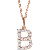 diamond initial necklace, initial necklace, diamond initial necklace 14K rose gold B initial charm variant--B variant--14K-rose-gold