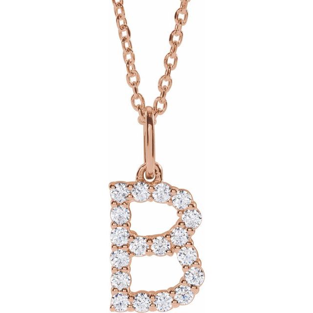diamond initial necklace, initial necklace, diamond initial necklace 14K rose gold B initial charm variant--B variant--14K-rose-gold