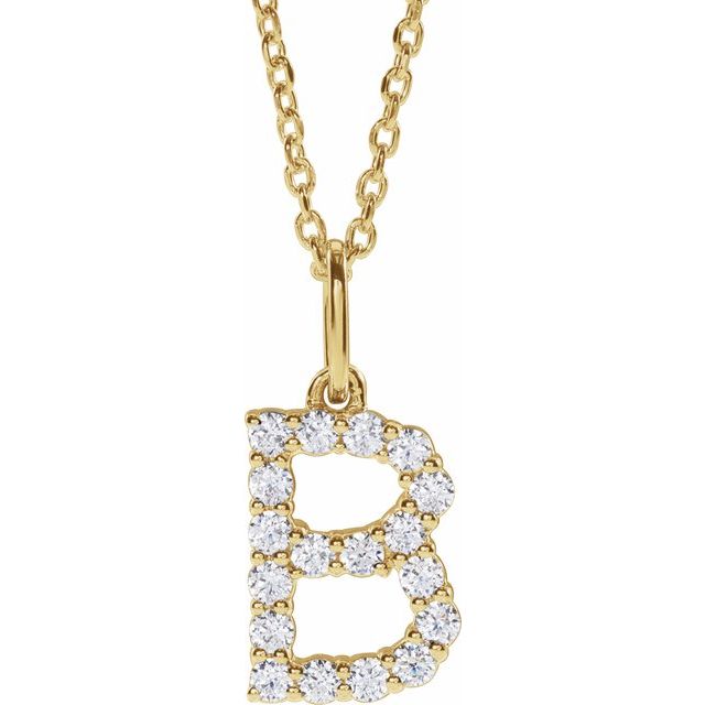 diamond initial necklace, initial necklace, diamond initial necklace 14K yellow gold B initial charm variant--B variant--14K-yellow-gold