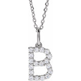 diamond initial necklace, initial necklace, diamond initial necklace 14K white gold B initial charm variant--B variant--14K-white-gold