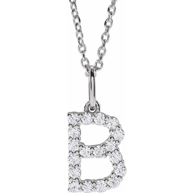 diamond initial necklace, initial necklace, diamond initial necklace 14K white gold B initial charm variant--B variant--14K-white-gold