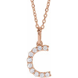 diamond initial necklace, initial necklace, diamond initial necklace 14K rose gold C initial charm variant--C variant--14K-rose-gold