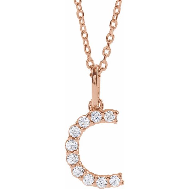 diamond initial necklace, initial necklace, diamond initial necklace 14K rose gold C initial charm