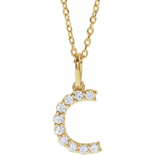 diamond initial necklace, initial necklace, diamond initial necklace 14K yellow gold C initial charm variant--C variant--14K-yellow-gold