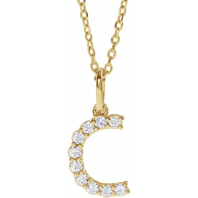 diamond initial necklace, initial necklace, diamond initial necklace 14K yellow gold C initial charm