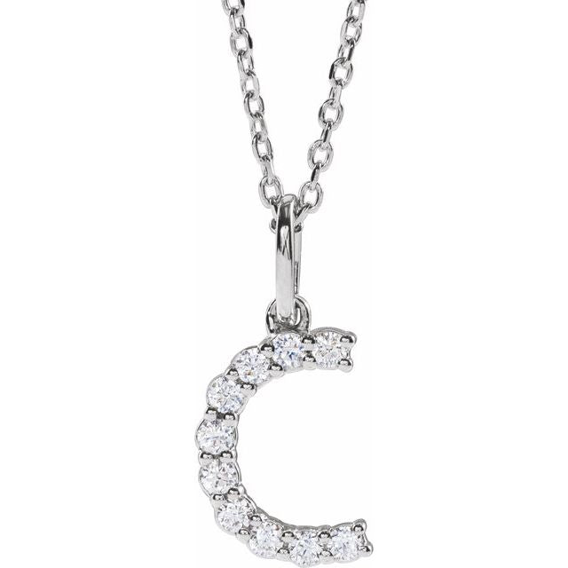 diamond initial necklace, initial necklace, diamond initial necklace 14K white gold C initial charm variant--C variant--14K-white-gold